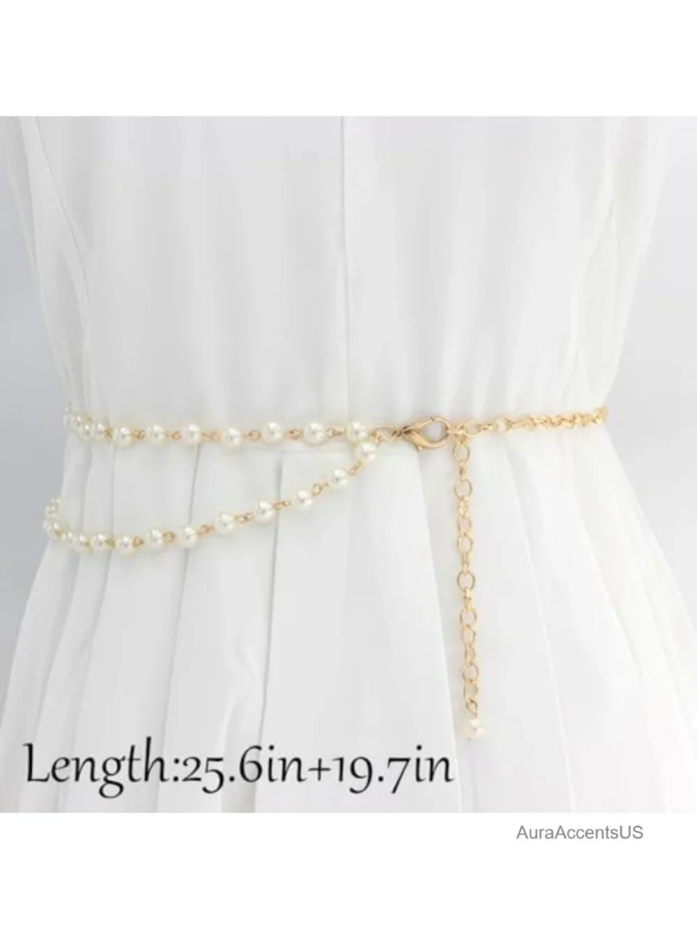 Gold Adjustable Pearl Waist Chain Bridal Wedding Sash Belt Sweater Chain